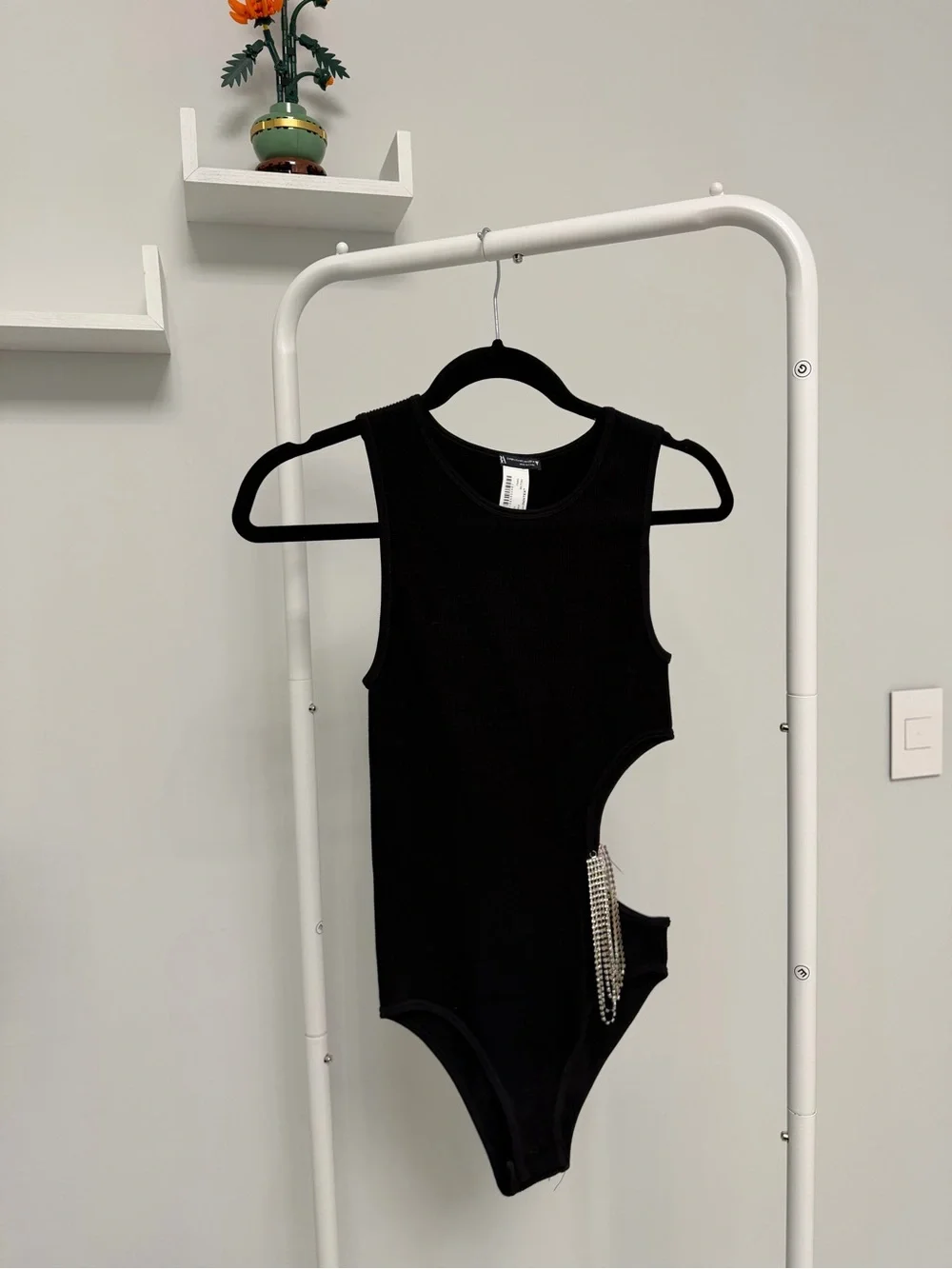 Zara Black Kids One-Piece Bodysuit with Side Cutout and Chain